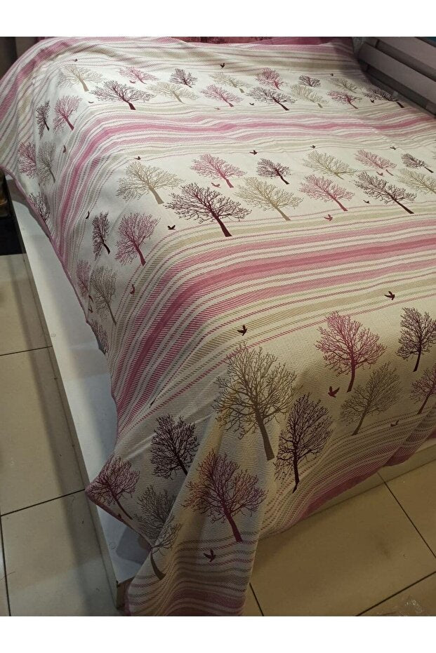 Pink Tree Pattern 100% Cotton Double Pique Blanket 200x240cm
