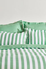 Brine 100% Cotton Single Duvet Cover Set - Green Stripes