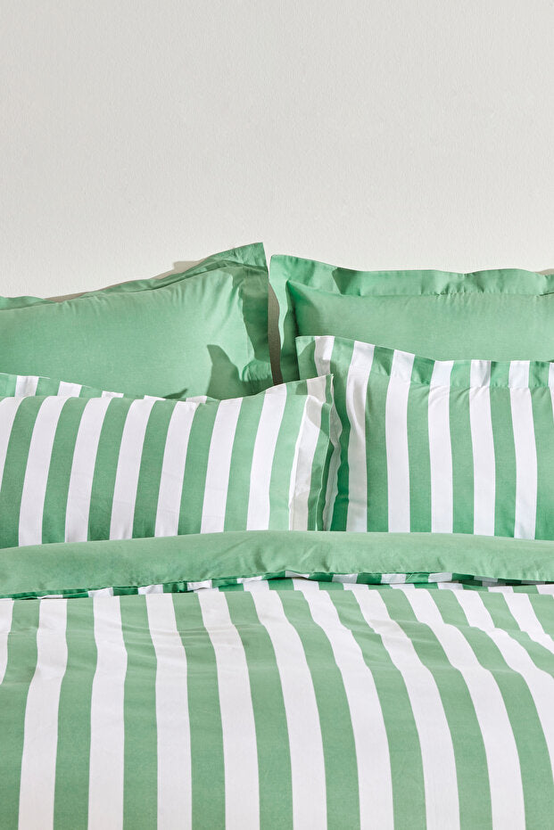 Brine 100% Cotton Single Duvet Cover Set - Green Stripes