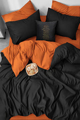 Double Duvet Cover Set - 4-Piece, Orange & Black, 200x220 cm