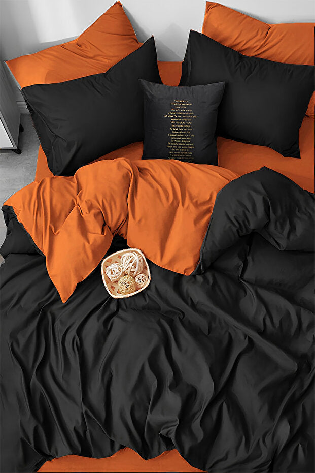 Double Duvet Cover Set - 4-Piece, Orange & Black, 200x220 cm