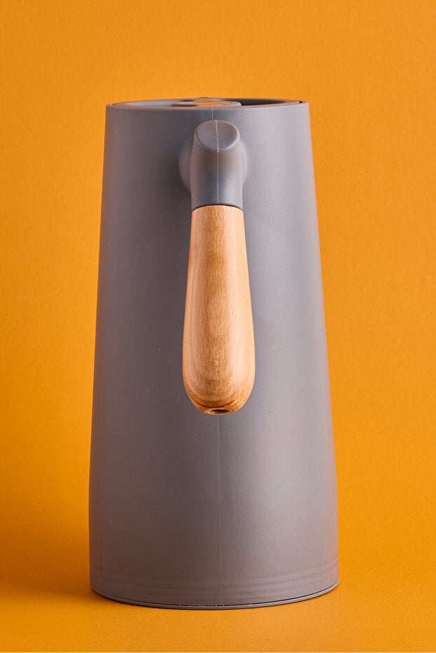 Nordic Glass Vacuum Thermos with Bamboo Handle - 1000ml Grey