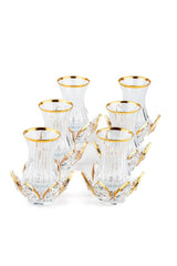 Saray Ottoman Luxury Hand-Decorated Glass Tea Set - Water Lily & Gold Gilded