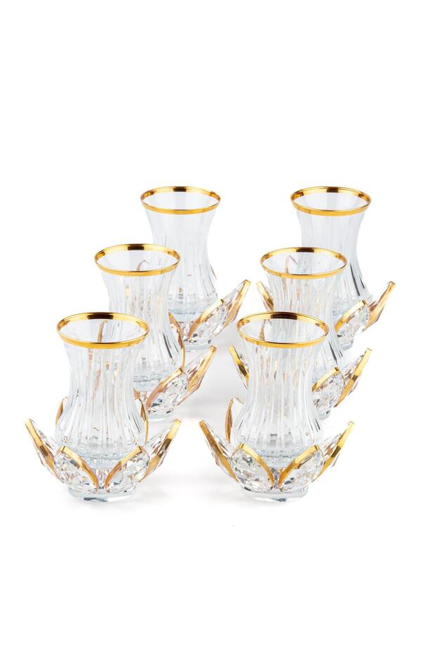 Saray Ottoman Luxury Hand-Decorated Glass Tea Set - Water Lily & Gold Gilded