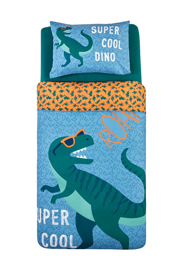Young Cool Dino - 100% Cotton Single Duvet Cover Set