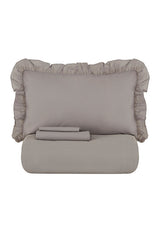 Pure 100% Cotton Double Duvet Cover Set - Grey with Ruffles