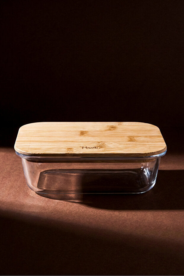 1050ml Rectangular Glass Storage Box with Bamboo Lid