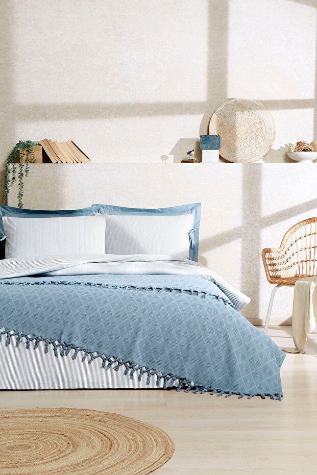 Natural Quilted Double Duvet Cover Set - 7-Piece, 100% Cotton