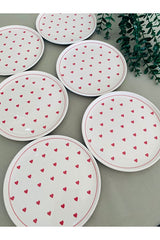 Charming Red Heart 20cm Ceramic Dessert & Serving Plate Set (6 Pcs)