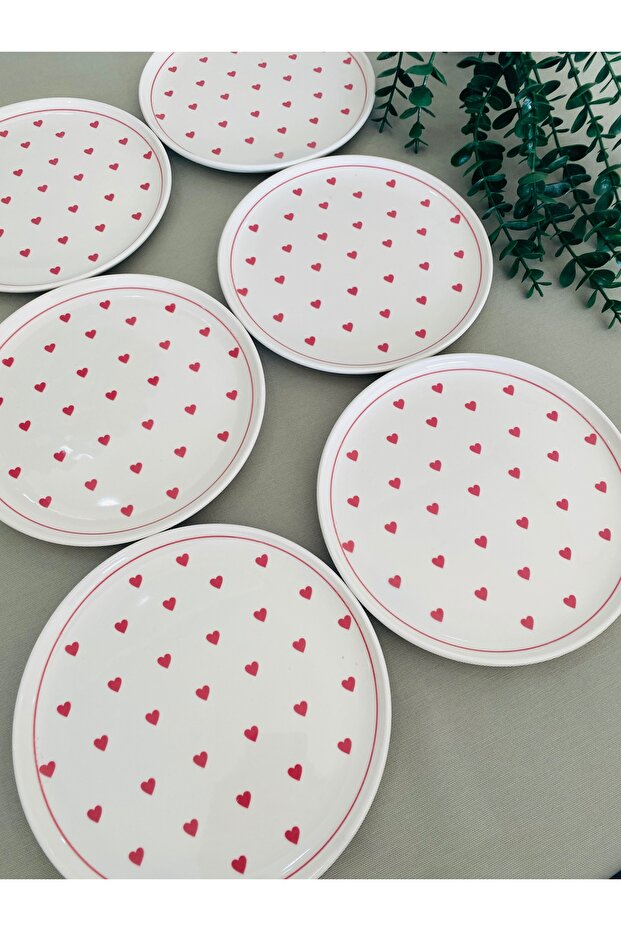 Charming Red Heart 20cm Ceramic Dessert & Serving Plate Set (6 Pcs)