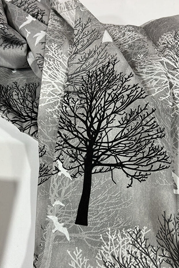 4-Piece Double Duvet Cover Set - 80% Cotton Tree Pattern