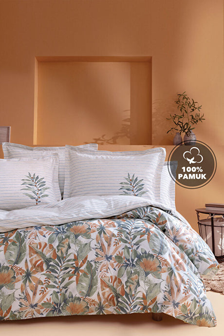 Amy Double Ranforce Duvet Cover Set - 100% Cotton Tropical Print