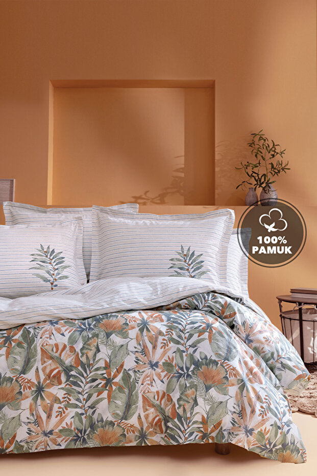 Amy Double Ranforce Duvet Cover Set - 100% Cotton Tropical Print