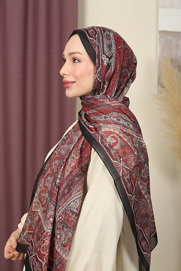Retro Ethnic Cotton Shawl - Black & Burgundy