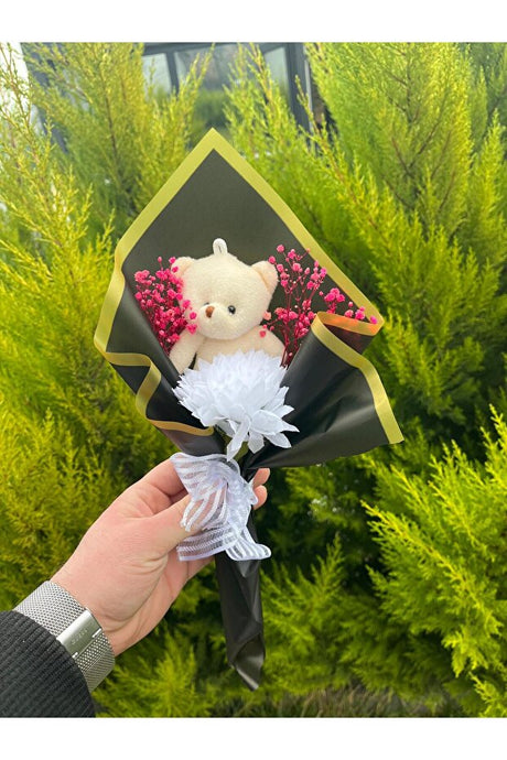 Plush Teddy Bear & Flower Bouquet - Sweetest Way to Say I Love You