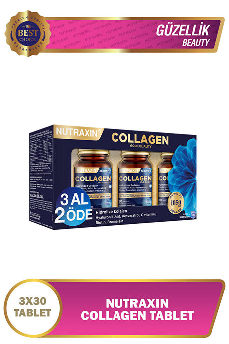 Hydrolyzed Collagen 1050mg Tablets - 3x30 Pack for Skin Beauty