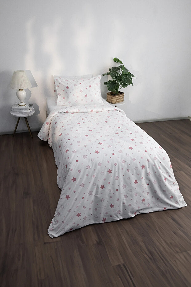 Pink Star Single Duvet Cover Set - Cotton Blend