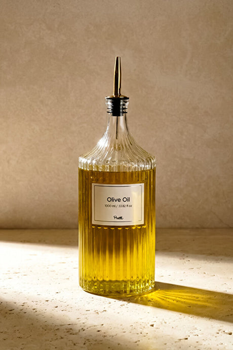 Glass Olive Oil Dispenser Bottle with Gold Pourer - 1000ml