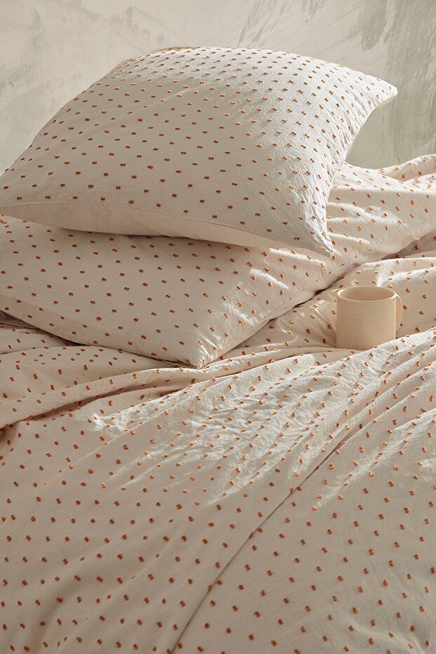 100% Cotton Washed Vintage Double Duvet Cover Set - Orange 200x220 cm