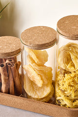 Cork Borosilicate Glass Jar Set - 600ml, 800ml, 1000ml with Base
