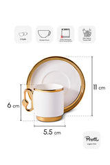 Cihangir Gold Porcelain Coffee Cup Set - Elegant 2 Person Design