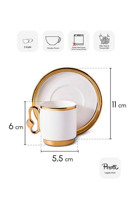Cihangir Gold Porcelain Coffee Cup Set - Elegant 2 Person Design
