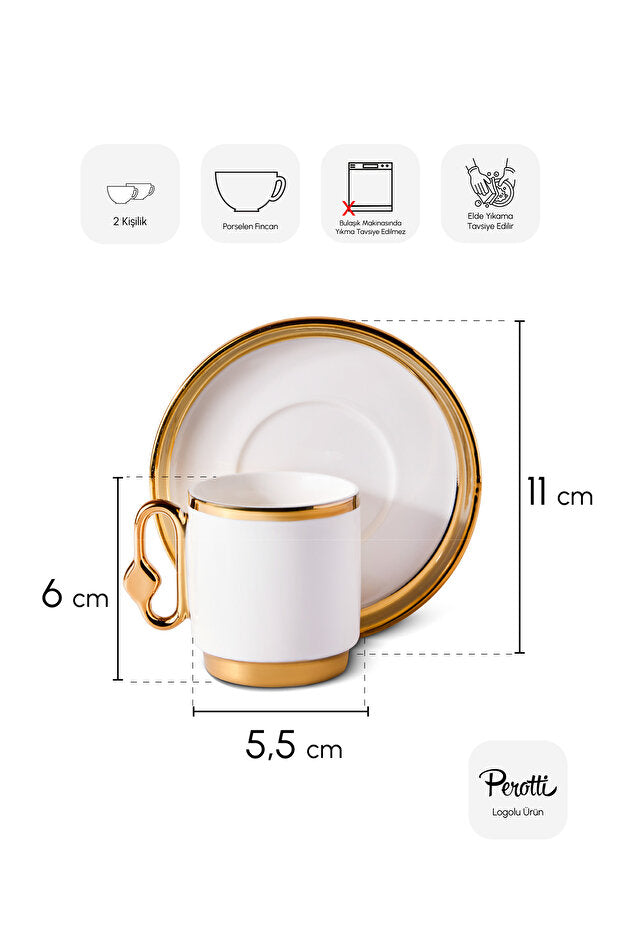 Cihangir Gold Porcelain Coffee Cup Set - Elegant 2 Person Design