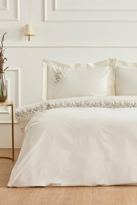 Maisa Double Embroidered Duvet Cover Set - Beige