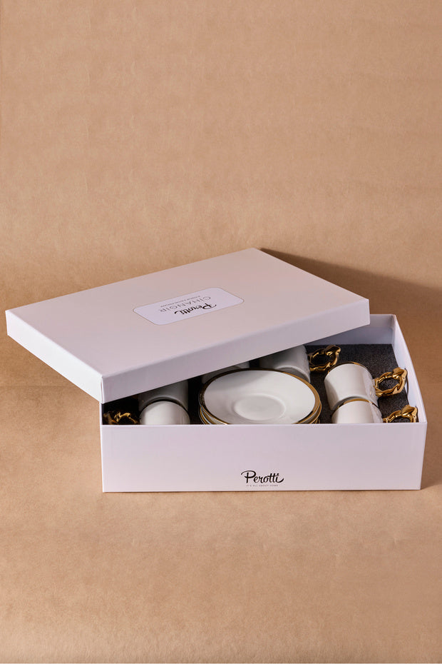 White Porcelain Coffee Set with Gold Handles & Rims - 6 Person
