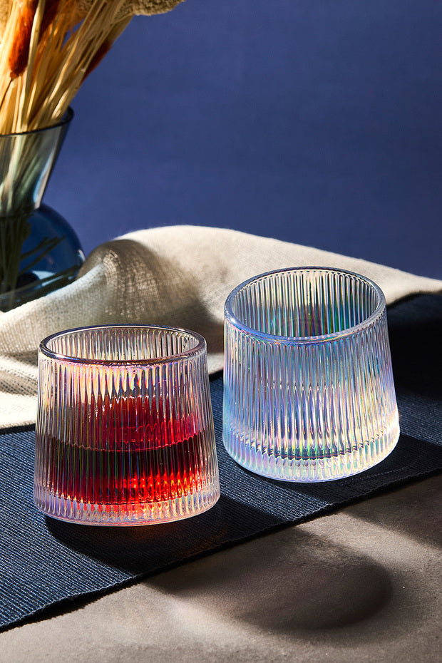 Luster 360° Rotating Ribbed Whiskey & Beverage Glasses - 160ml, Set of 2