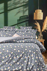 Daisy Grey Double Duvet Cover Set - 4 Piece Cotton Bedding