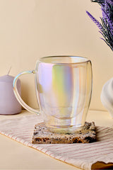 Iridescent Double-Walled Glass Mug - 350ml Capacity
