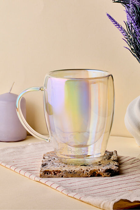 Iridescent Double-Walled Glass Mug - 350ml Capacity
