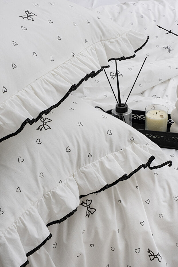 100% Cotton Double Duvet Cover Set - Ruffled, 3-Piece