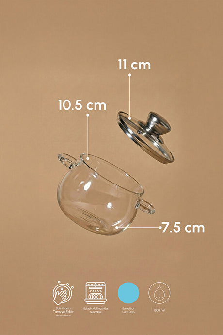 Roy Silver 800ml Borosilicate Glass Pot with Metal-Detail Lid