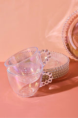 Iridescent Beaded Glass Tea Cup & Dessert Plate Set - 18 Pieces