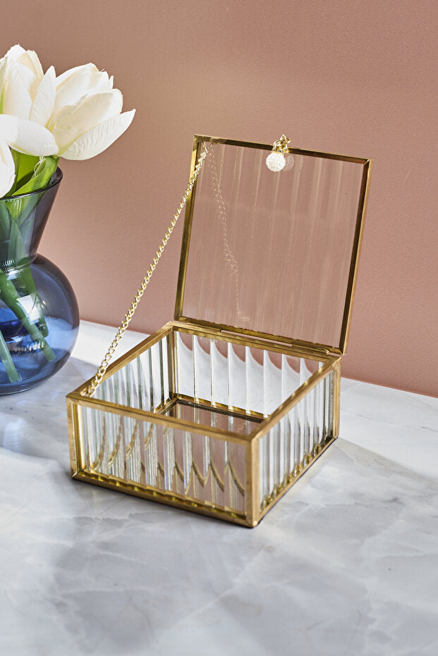 Elegant Square Glass Decorative Gift Box - 10 x 4.5 cm