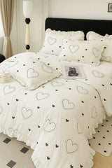 100% Cotton Ranforce Double Ruffled Heart Duvet Cover Set
