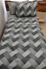 Single Duvet Cover Set - Striped Grey, 3-Piece with Fitted Sheet