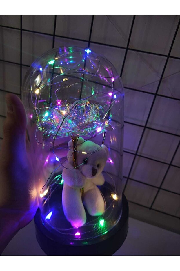 LED Light-Up Eternity Rose & Teddy Bear Dome - Romantic Gift