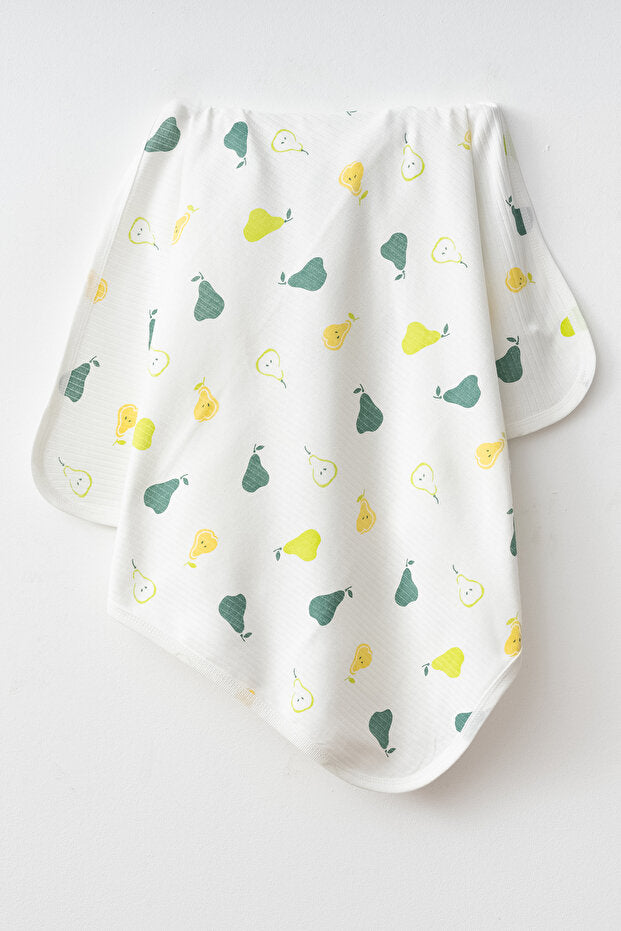 Baby Blanket - Soft Cotton, Pear & Apple Pattern, 80x90 cm