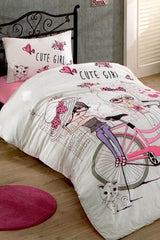 Cute Girls Ranforce Single Duvet Cover Set - Adorable Design