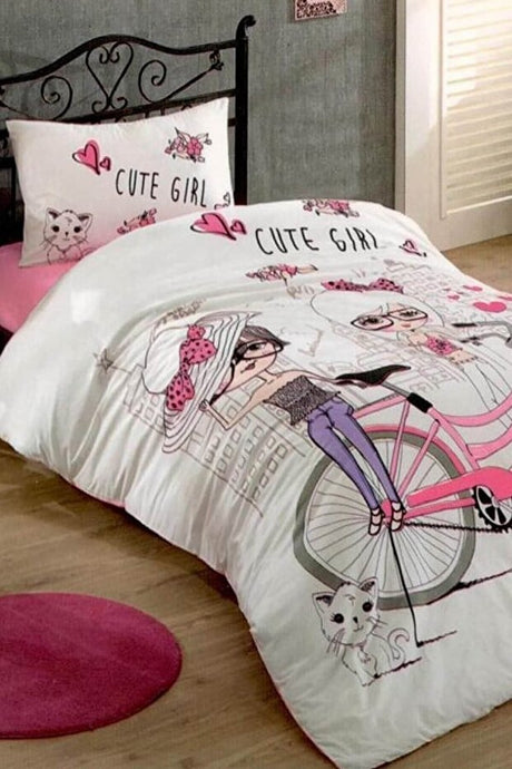Cute Girls Ranforce Single Duvet Cover Set - Adorable Design