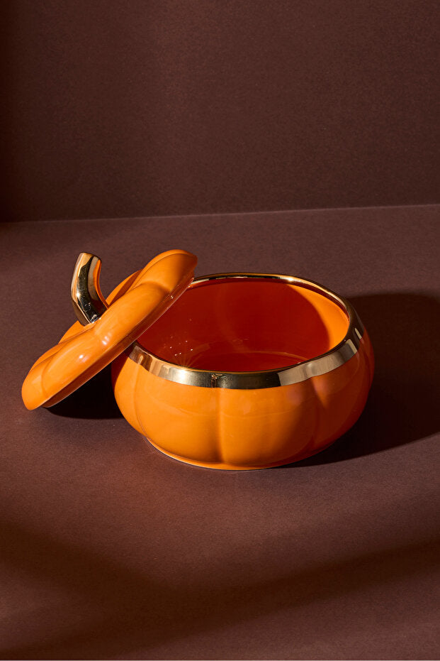 Pumpkin Porcelain Lidded Storage Jar - 11.6x11.6x5 cm