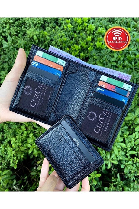 Black Genuine Leather Men's Wallet & Cardholder Set - RFID Blocking