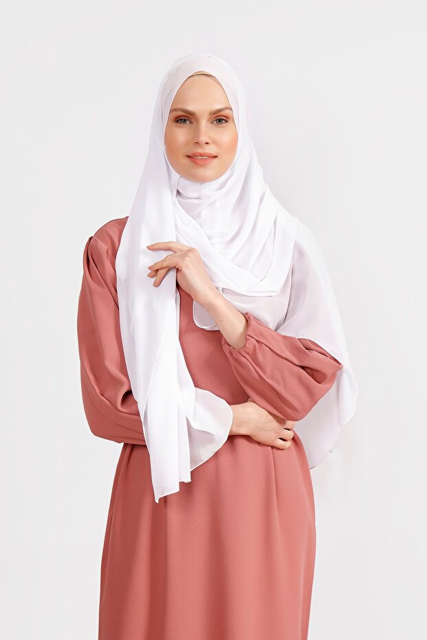 White Crepe Chiffon Shawl - Lightweight & Easy Care
