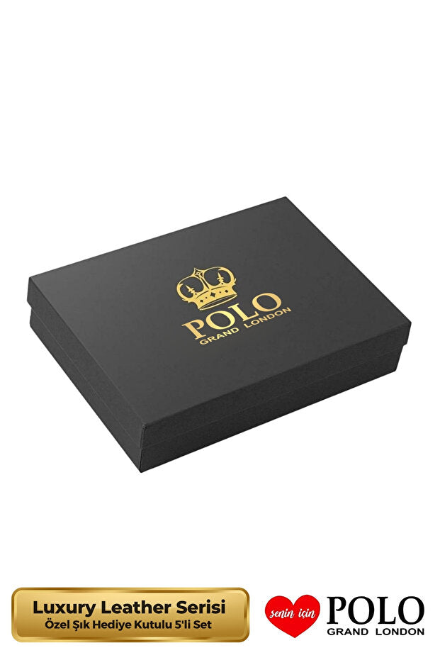 Men's Luxury Leather 5-Piece Gift Set - Belt, Wallet, Perfume