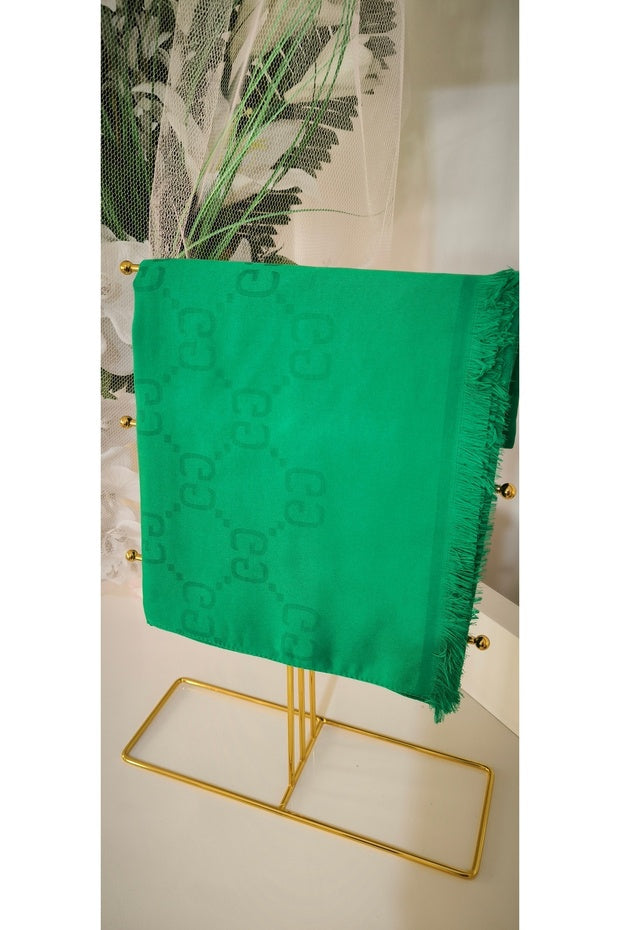 Women's Silky Cotton Jacquard G Pattern Shawl - Benetton Green
