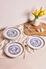 French Vintage Blue & White Dessert Plates - Set of 6 (21 cm)