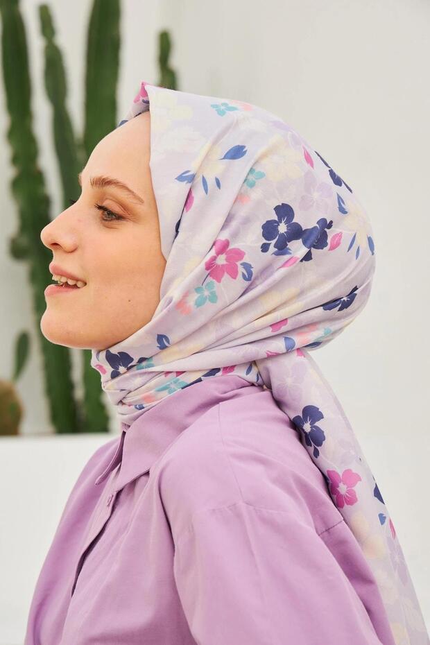 Amelia Patterned Cotton Shawl - Lilac